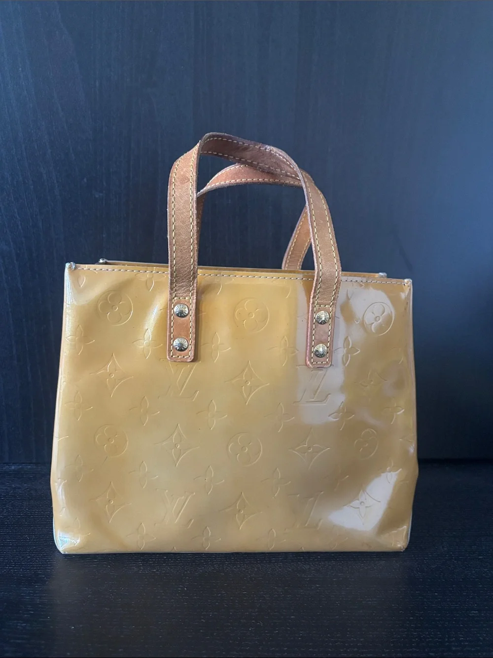Authentic Vintage Louis Vuitton Tan Patent Leather Monogram Tote